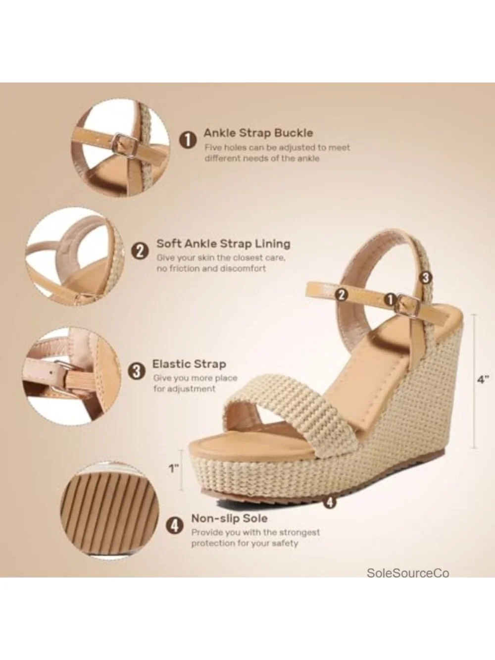 Women's Espadrille Wedge Sandals - Open Toe Platform Summer Shoes with